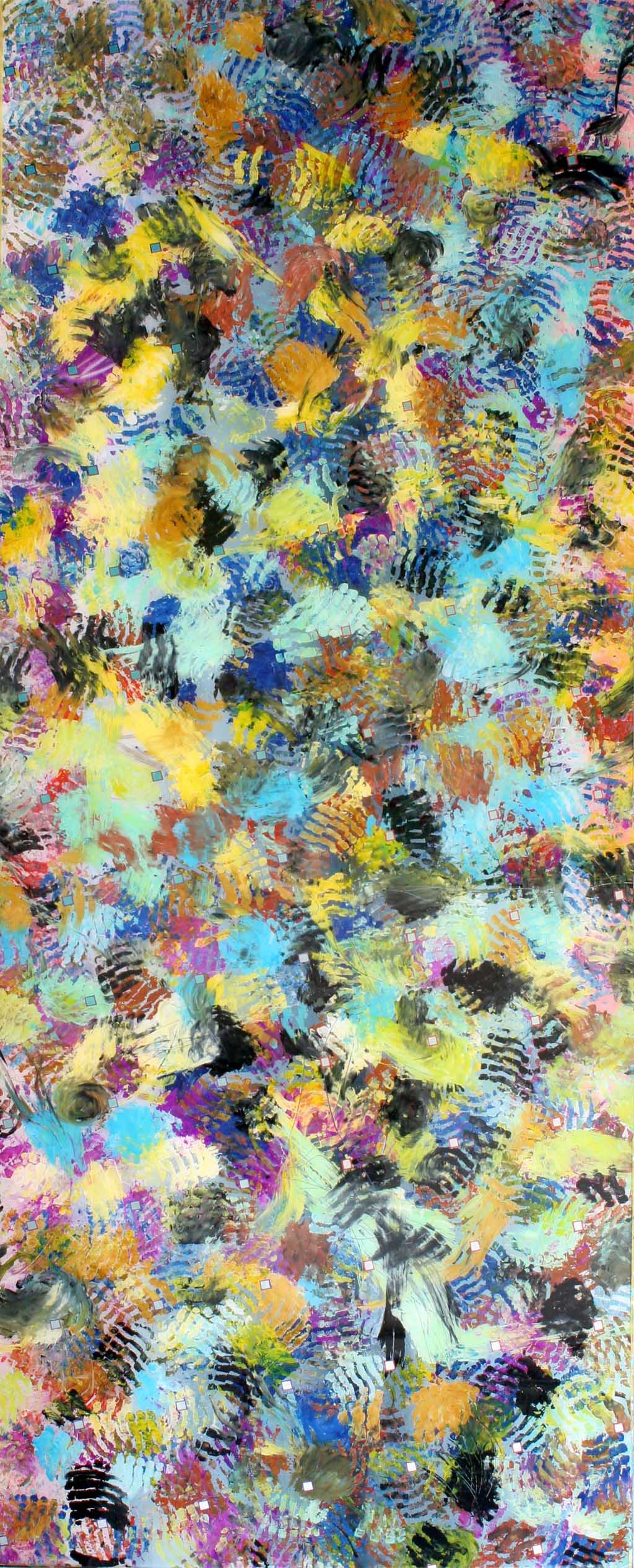 Minipoints  - Ölfarbe, Perlacryl, Paint Marker hinter Plexiglas  - 2012 - 290 x 115 cm	  
